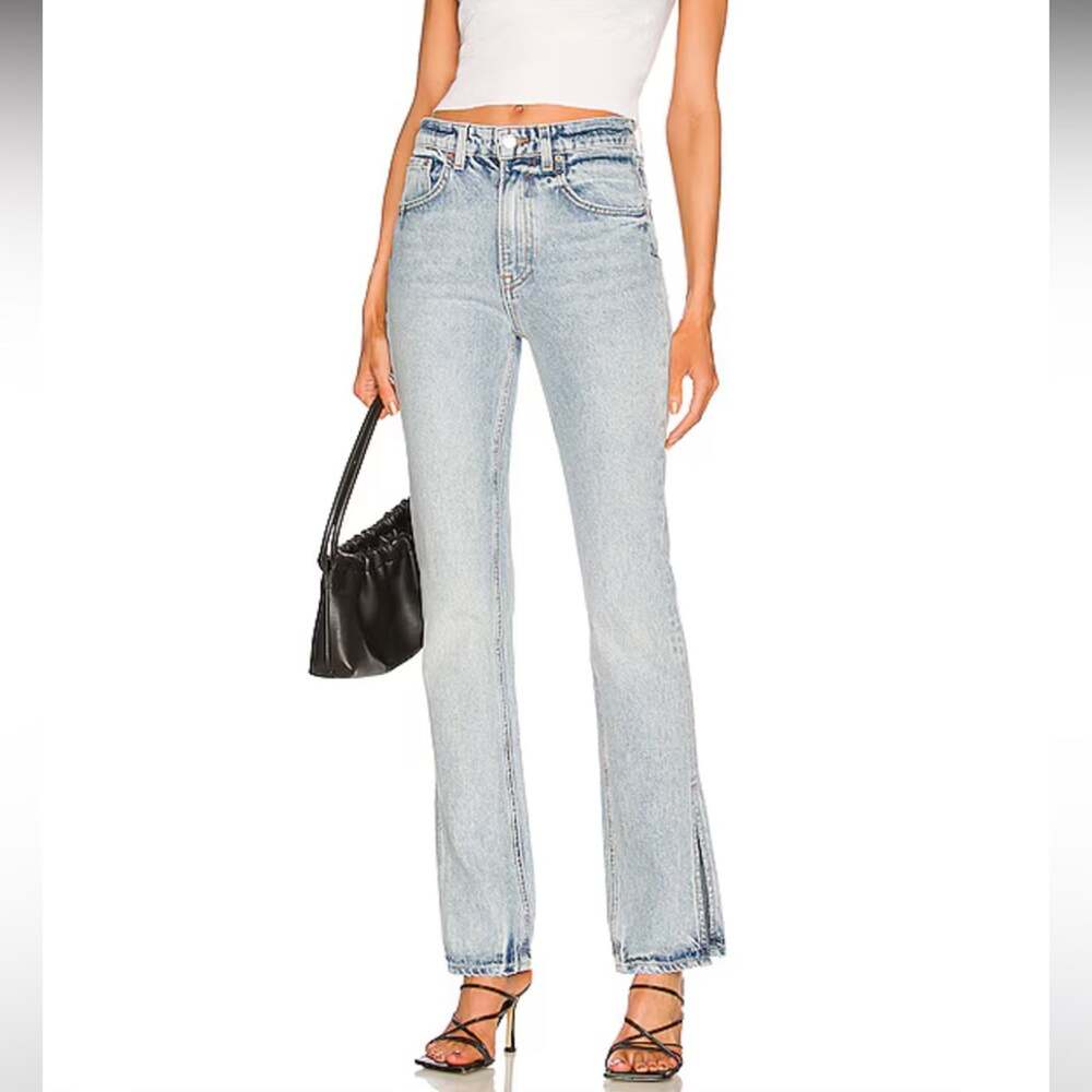 GRLFRND Harlow high rise boot with slit jeans blue acid denim cotton size 26